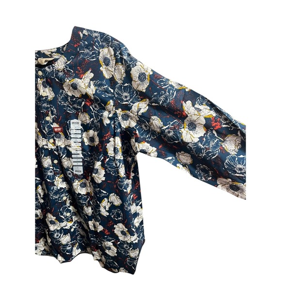 Duluth Trading Wrinkle Fighter Tunic Top M Blue Poppy Floral Button Down Shirt - Picture 5 of 7